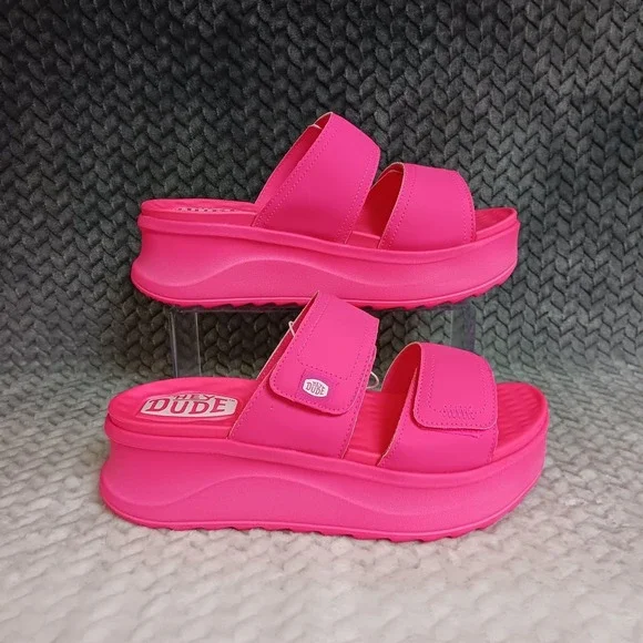 Hey Dude Delray Slide Mono Classic Women's Sandals Electric Pink Platform Sz 9 - Picture 1 of 12